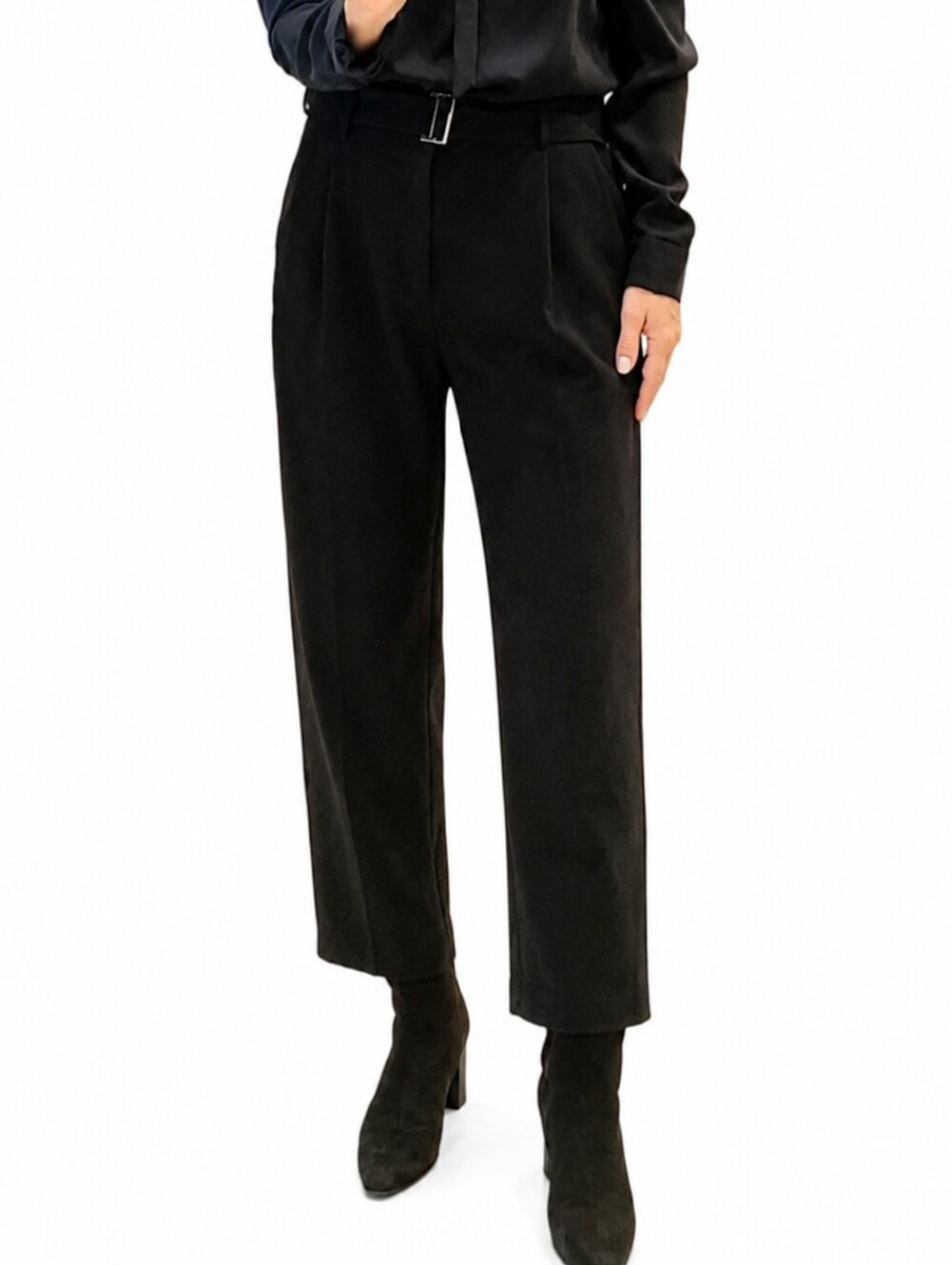 REISS Black Pants Dress Paperbag Belted Cropped 10